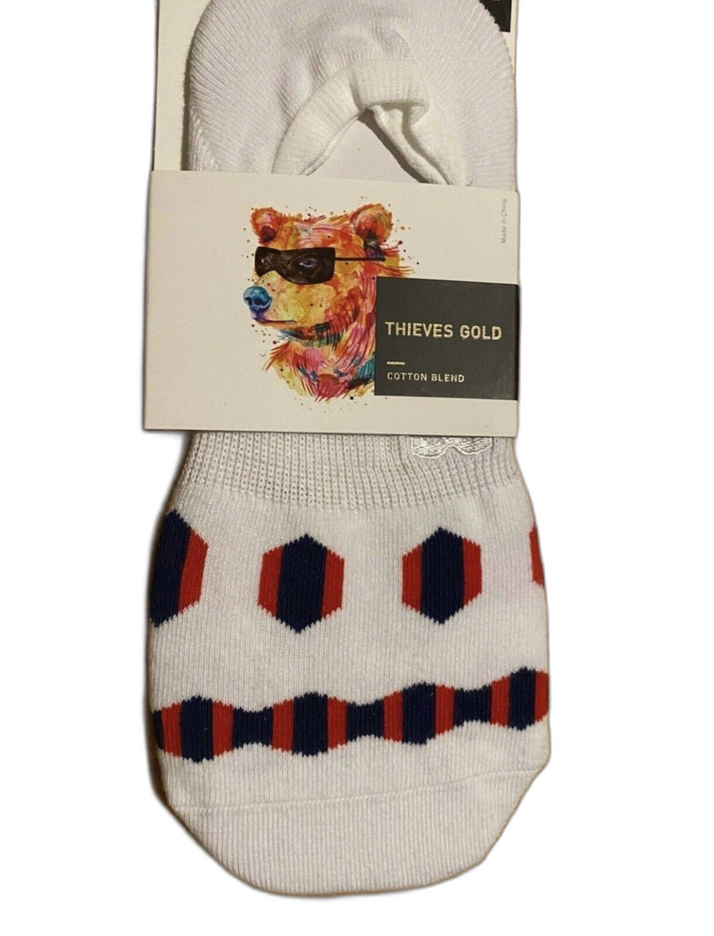Pair of Thieves Men's No Show Socks Size 8-12 1 Pair Cotton Blend White Navy